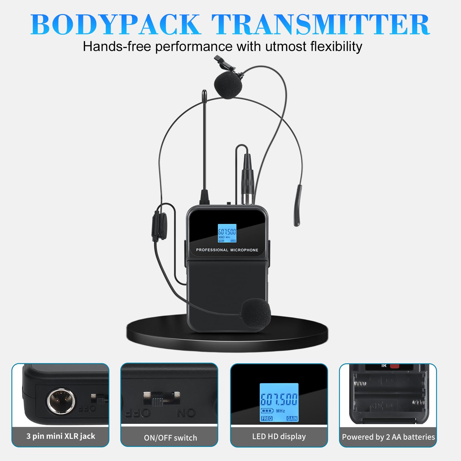 MIZISNR 4 Channel Wireless Lapel Microphone System, UHF Metal Receiver Headset Lavalier Mics Set with 4x100 Adjustable Frequency